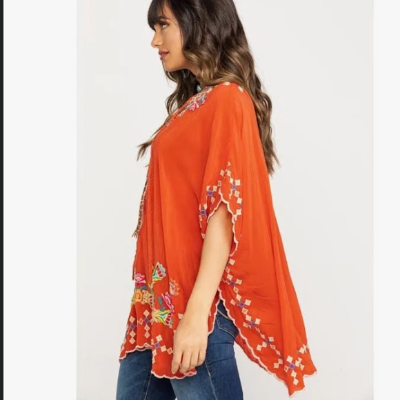 Johnny Was Collection Dakota Poncho in bright orange flora embroidery size small - Picture 5 of 11